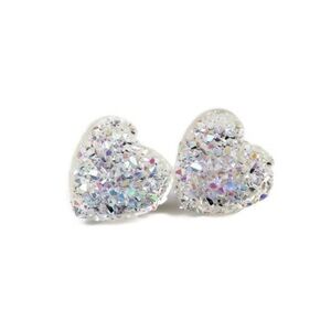 Dainty 8mm Heart Shaped Druzy Earrings on Hypoallergenic Plastic Posts